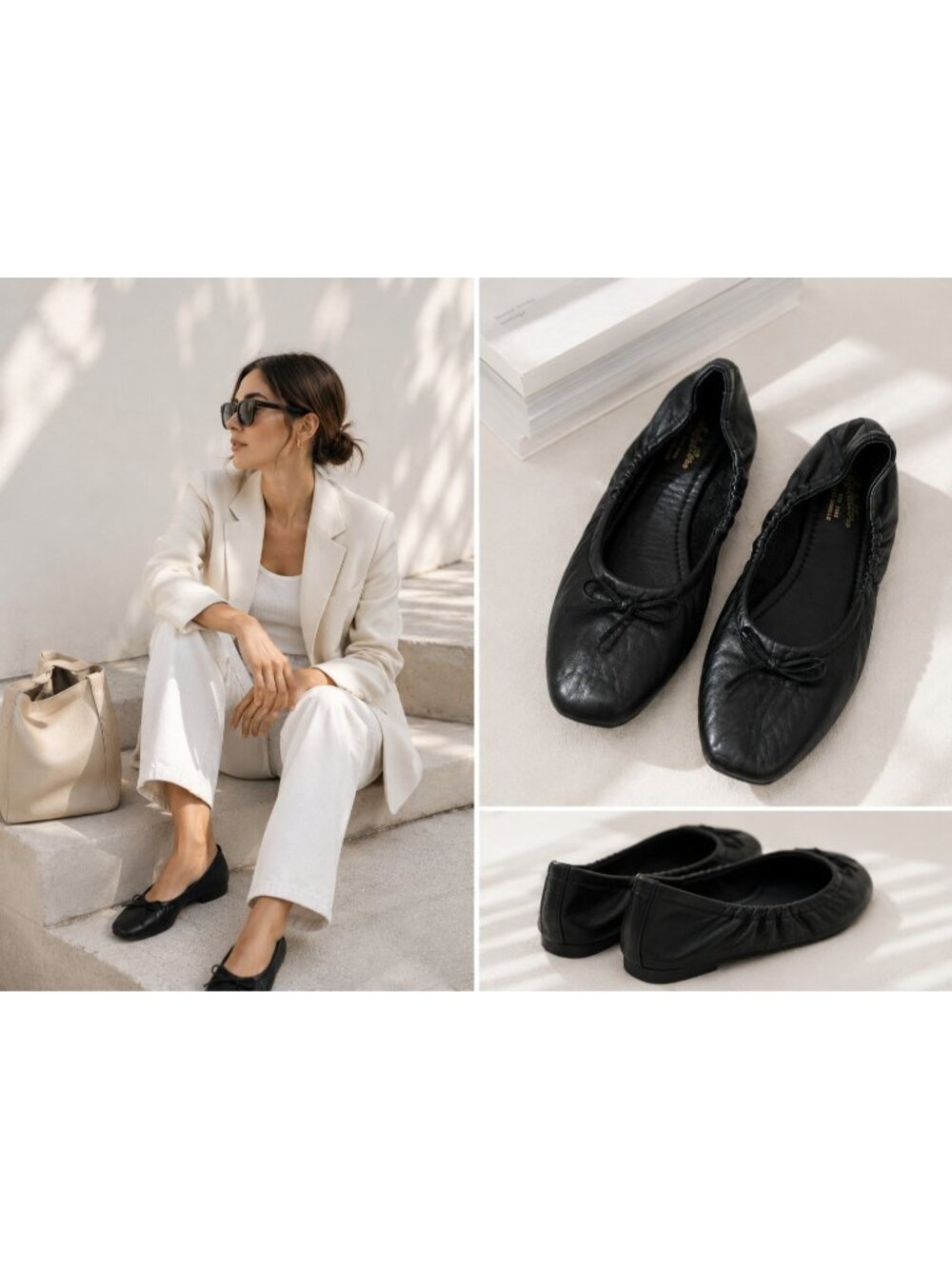 Seychelles Black Leather Ballet Flats Women Size 8 Square Toe Minimalist Slip On